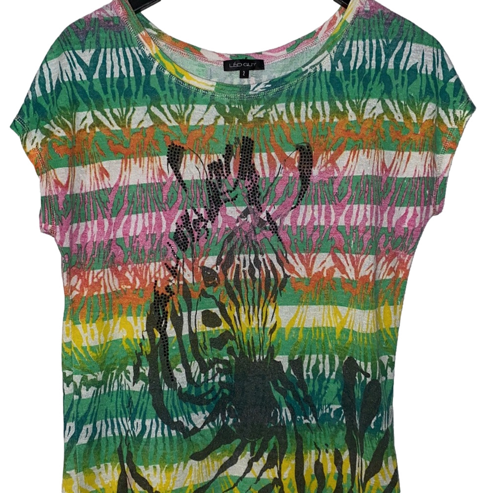 3/$30 Leo Guy Y2K Zebra Rhinestone Top